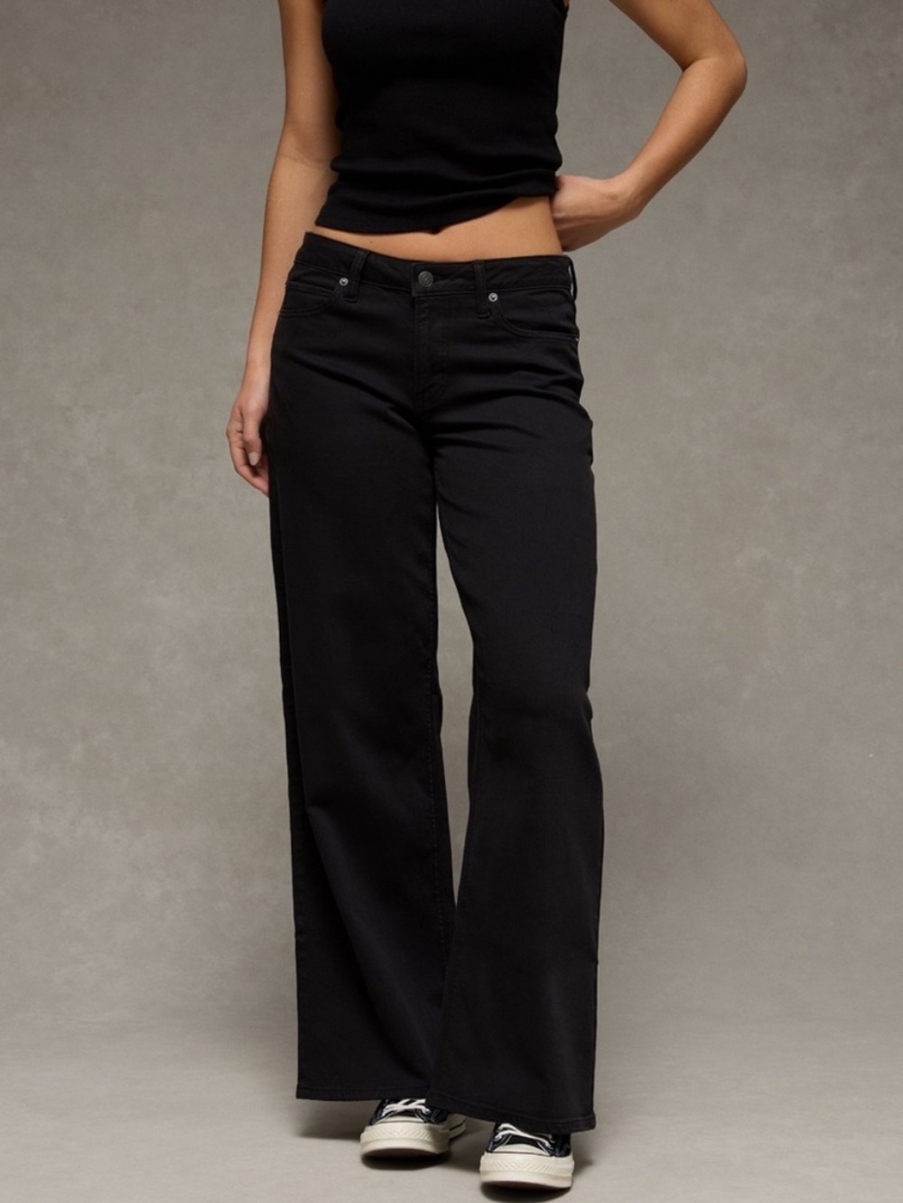 Hollister Wide-Leg Jeans Washed Black Finish Relaxed, Low-Rise Fit Sz 6 R 28W